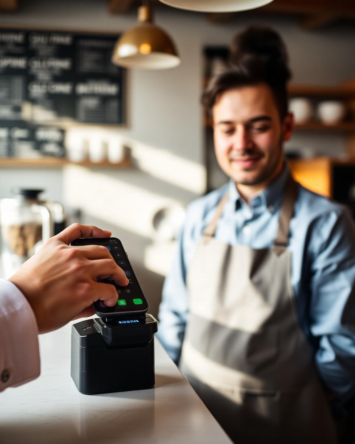 Kontaktlös mobilbetalning på café